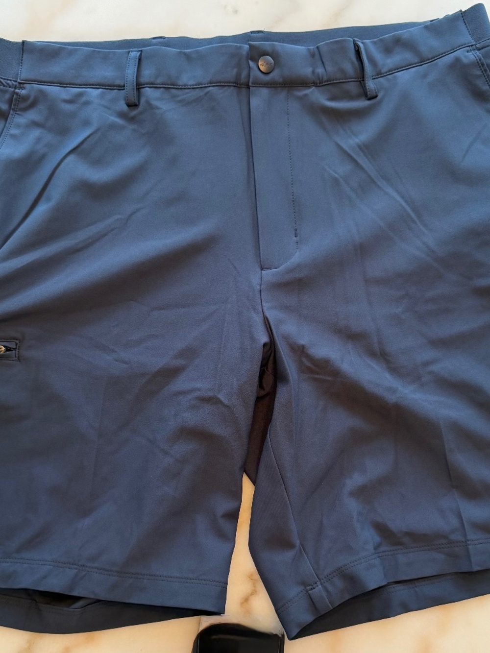 Greg Norman / Navy Blue Polyester 7" Golf Short with Right leg hidden cargo zip